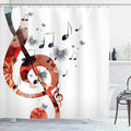 Ambesonne Music Shower Curtain, G-Clef Key Instrument Creative Rhythmic Ornate Motifs Digital Design Print, Cloth Fabric Bathroom Decor Set with Hooks, 69" W x 70" L, Pale Rust