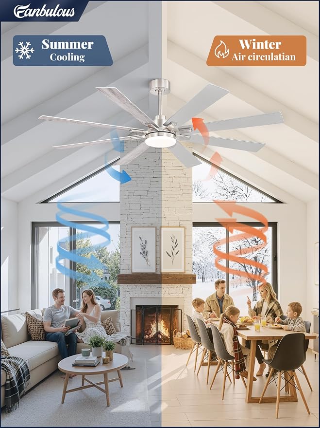 Fanbulous 65 Inch Ceiling Fan with Light and Remote, 6 Speeds Reversible DC Motor Ceiling Fans for Living Room Patio Garage, 3CCT Dimmable LED, 8 Wood Blades, Downrod Mount, Sloped Ceiling Compatible