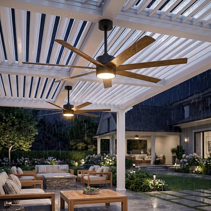 ETL Wet Rated Outdoor Smart Ceiling Fan with Lights, 56" All Weather Waterproof Fans for Patios, Alexa WIFI/Remote Control, High CFM 7 Walnut Blade with UV Coating, for Exterior Gazebo Porch Pavilion