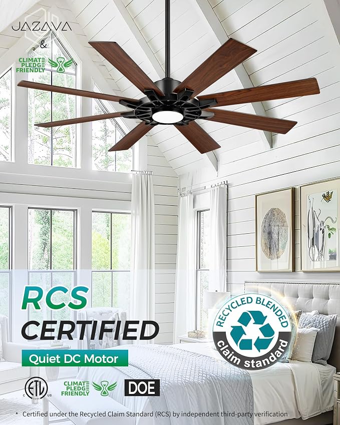 60 Inch Ceiling Fan with Light, Smart Indoor Outdoor Ceiling Fan with Alexa App Control, Large Black Modern Ceiling Fan, Dual Finish 8 Blades, Quiet Fan for Patio, Garage, ZCCF05BK-60