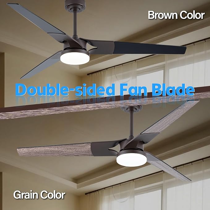 Ceiling Fan with Lights and Remote, 3 Blade App Control Timer Reversible Stepless Brightness and Color Temperature Outdoor Wood Ceiling Fan with Lights (Brown, 60 In'ch)