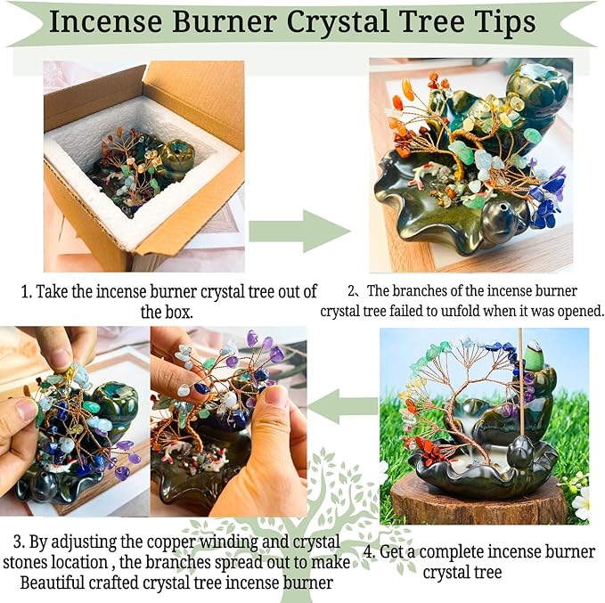 DUQGUHO Incense Holder Ceramic Backflow Incense Waterfall Burner Amethyst Crystal Tree with 30 Burner Incense Cones for Room Home Zen Decor Meditation