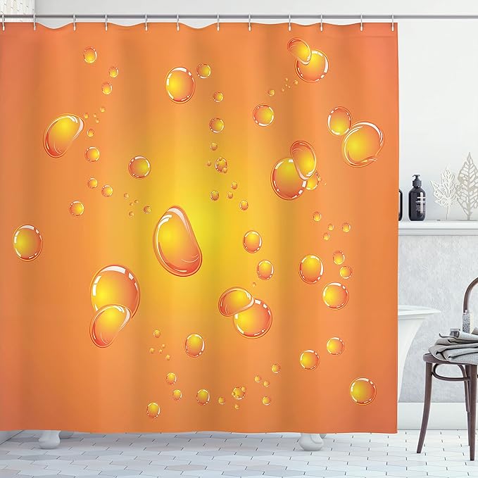 Ambesonne Orange Shower Curtain, Glossy Bubbles on Close up Background Fresh Vibrant Designed Graphic Pattern Print, Cloth Fabric Bathroom Decor Set with Hooks, 69" W x 84" L, Burnt Orange