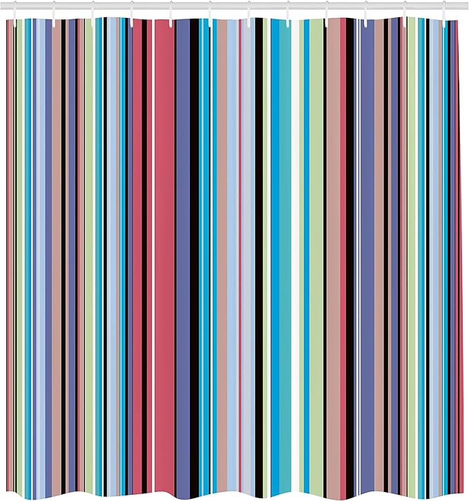 Ambesonne Abstract Shower Curtain, Barcode Lines Like Stripes Vertical Pattern Funky Modern Tile Illustration, Cloth Fabric Bathroom Decor Set with Hooks, 69" W x 70" L, Sky Blue