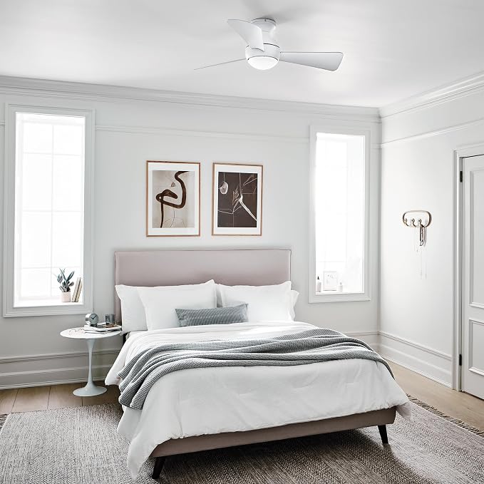 Kichler 330151MWH 44 Inch Sola Ceiling Fan LED, 3 Speed Wall Control Full Function, Matte White Finish with Matte White Blades