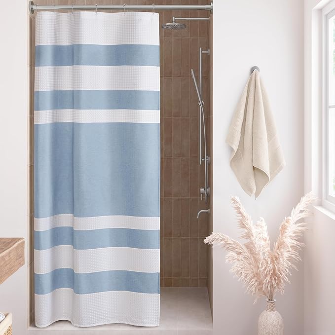 Madison Park Shower Curtain Spa Waffle Weave Stall Shower Curtain for Bathroom 3M Scotchgard Moisture Management, Spa Quality Modern Shower Curtains for Bathroom, Stall 36x72'' Blue