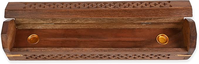 Incense Garden Pack of 2 Incense Stick Holder - Coffin Style - Wood Incense Stick Burner - Handcarved (Natural)