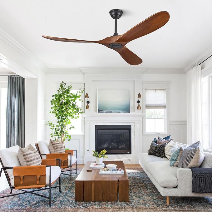 ABZ 60" Outdoor Ceiling Fans without Lights, 60 Inch Wood Ceiling Fans no Light, 3 Blade Propeller Outdoor Fan with Remote Control for Patios Living Room Bedroom Porch, High CFM ETL Listed