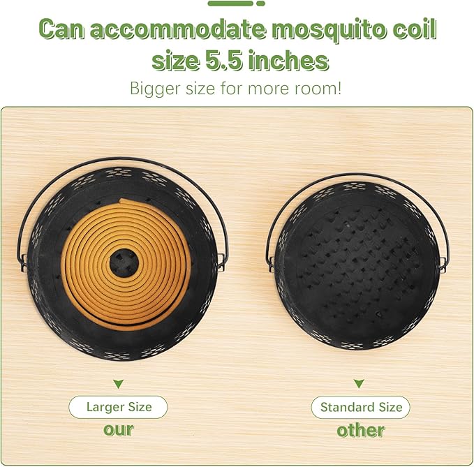 Portable Iron Mosquito Coil Holder with Handle Round Heat-Resistant Incense Holder (Black)