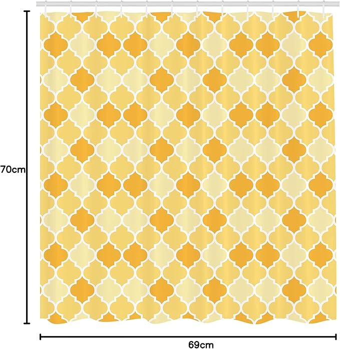 Ambesonne Quatrefoil Shower Curtain, Age-Old Trellis Pattern in The Shades of Yellow Historical Eastern, Cloth Fabric Bathroom Decor Set with Hooks, 69" W x 70" L, Marigold Mustard
