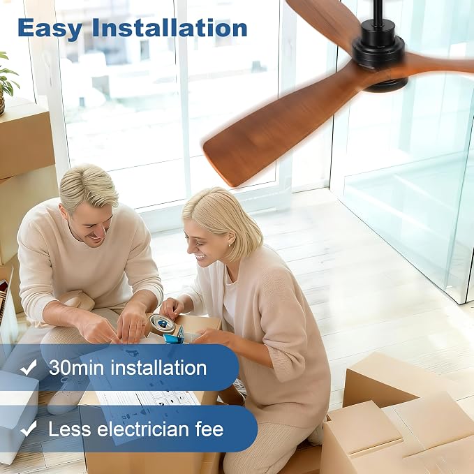 52inch Ceiling Fan with Light and Remote for Outdoor/Indoor Use, Patios, Bedrooms, Living Rooms, Kitchens, 6 Speeds,3CCT Switchable,with 3 Solid Wood Blades and Modern, Noiseless, Reversible Function
