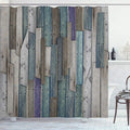Ambesonne Rustic Shower Curtain, Grunge Wood Planks Barn Farm Log Cabin House Decor Themed, Bathroom Accessories Set with 12 Hooks Cloth Fabric for Master Bathroom, 69" W x 84" L, Umber Pale Teal Plum