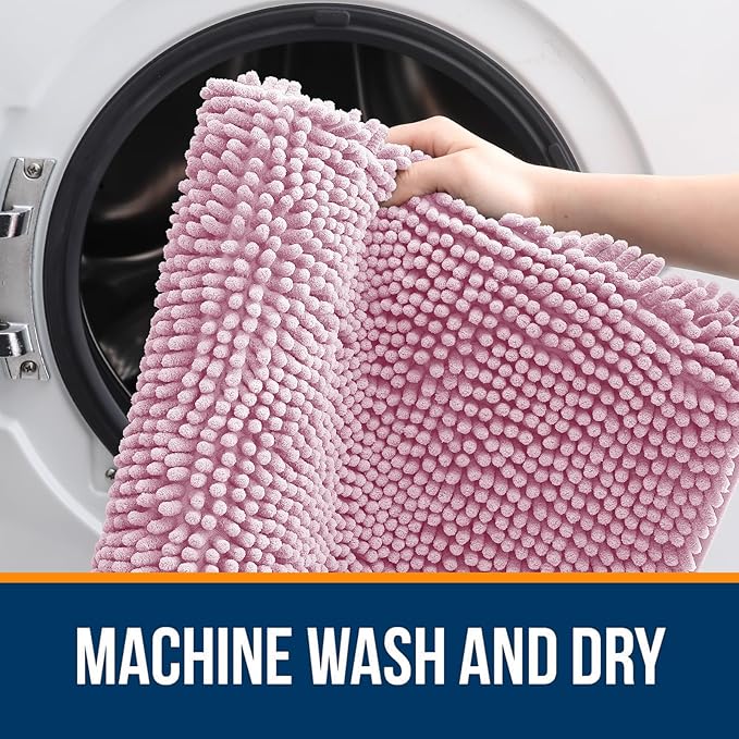 OLANLY Large Bathroom Rugs 44x32, Extra Soft Absorbent Chenille Bath Rugs, Rubber Backing Quick Dry, Machine Washable Bath Mats for Bathroom Floor, Tub and Shower, Home Decor Accessories, Dusty Rose