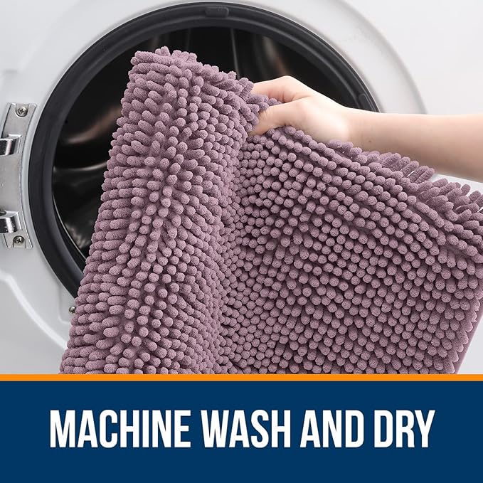 OLANLY Large Bathroom Rugs 70x46, Extra Soft Absorbent Chenille Bath Rugs, Rubber Backing Quick Dry, Machine Washable Bath Mats for Bathroom Floor, Tub and Shower, Home Decor Accessories, Deep Plum
