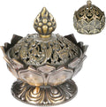 2 Pcs Small Vintage Lotus Flower Incense Holder 2.9'' x2.7'' and 1.1'' x 1'' Super Mini Classic Lotus Incense Burner with Lid Elegant Desktop Ornament for Home Office Yoga Spa Teahouse(2 Size)
