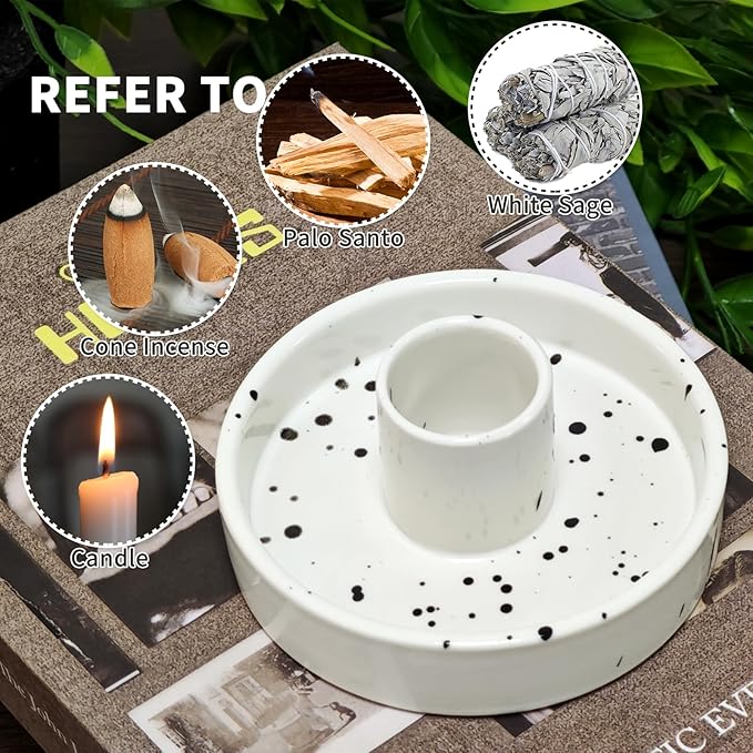 Gute Ceramic Palo Santo Holder, Handmade White Speckled Ash Catcher, Incense Burner for Palo Santo Sticks, White Sage & Smudging Sticks, Ideal for Meditation Yoga Home Decor
