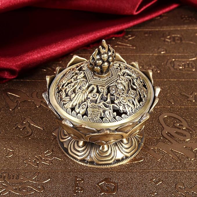 Vintage Backflow Smoke Incense Incense Holder Metal Incense Cone Holder Lotus Bowl Zinc Alloy for Home Office Ornament (Bronze)