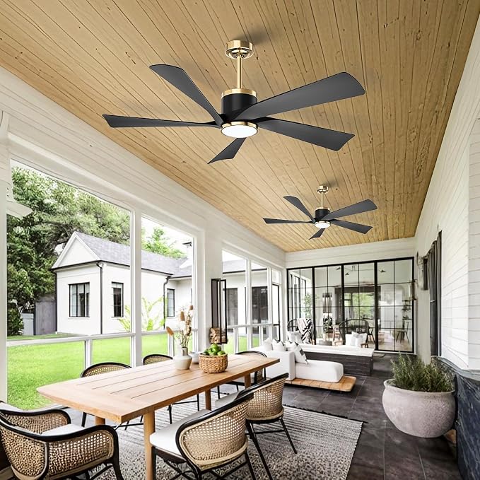 TXCSLY 52'' Ceiling Fans with Lights, Modern Ceiling Fan with Remote Control, Indoor Outdoor Ceiling Fan for Living Room, Bedroom, 5 Blade, 3 Color Temperature, Dimmable (Black & Gold)