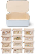 VLANDO Jewelry Travel Case,Travel Jewelry Organizer with Clear Velvet Jewelry Bags 12Pcs Zipper Pouch for Women Girls-Baby Blue