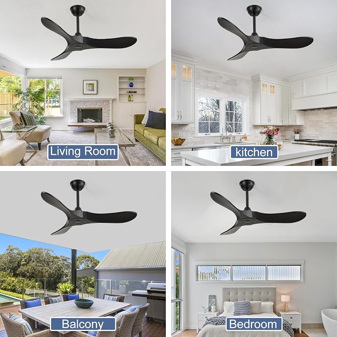 42'' Ceiling Fan no Light,Outdoor Ceiling Fan with Remote Control,3 Solid Wood Blades with Large Airflow for Bedroom,Living Room,Garage(black)