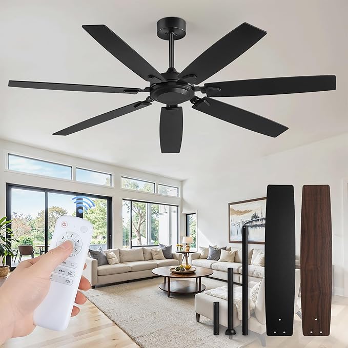 Fanbulous 62 Inch Ceiling Fan No Light, 6-Speed Quiet DC Motor with Remote | Durable Metal Housing, Whisper-Quiet DC Motor, Powerful 62" Airflow, 6-Speed Remote, Reversible, Timer, Indoor/Outdoor