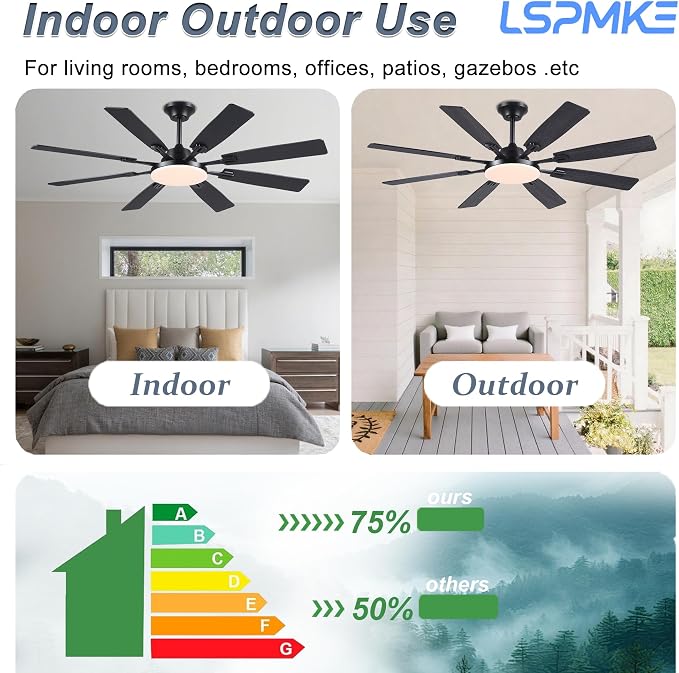 Ceiling Fan With Light & Remote Indoor/Outdoor Use 60 Inch Black | Reversible DC Motor,3CCT, Dimmable, Timer, Noiseless,Ceiling Fan for Bedroom Living Room