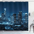 Ambesonne USA Shower Curtain, Los Angeles City Buildings at Night Monochromic Photo Scenery Town Dusk Scenic View, Cloth Fabric Bathroom Decor Set with Hooks, 69" W x 70" L, Night Blue