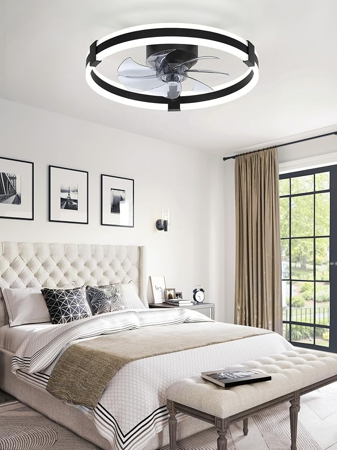 ZMISHIBO Ceiling Fans with Lights and Remote, 20 inch Low Profile Ceiling Fan with Light, 3000K-6000K Dimmable & 6 Wind Speeds, Modern Fandelier Flush Mount Ceiling Fan, Small LED Fan for Bedroom