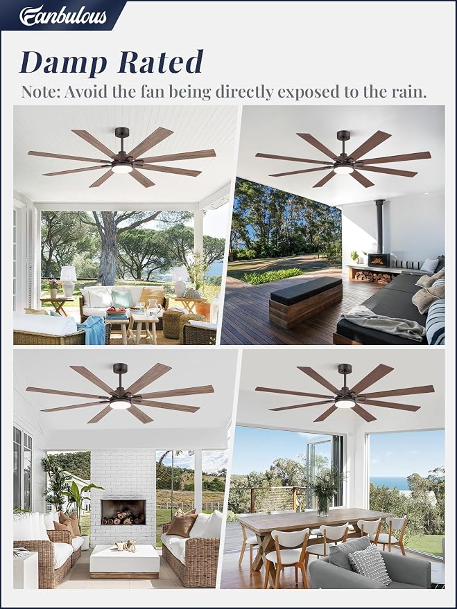 72 Inch Ceiling Fans with Lights and Remote, Dual-Sided Reversible Blades for Versatile Décor, Quiet DC Motor, 120° Wide-Angle Customized Brightness & 3CCT, Damp Rated for Indoor/Outdoor Use