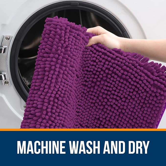 OLANLY Large Bathroom Rugs 70x46, Extra Soft Absorbent Chenille Bath Rugs, Rubber Backing Quick Dry, Machine Washable Bath Mats for Bathroom Floor, Tub and Shower, Home Decor Accessories, Purple