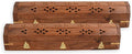 Incense Garden Pack of 2 Incense Stick Holder - Coffin Style - Wood Incense Stick Burner with Buddha Inlays (Natural) Handmade with Brass Inlays