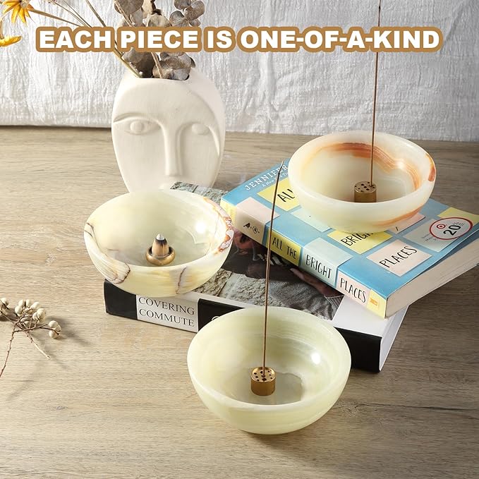 Koville Turkish Natural Marble Incense Holder, 5inch Incense Holders for Sticks, Sturdy Incense Burner Ideal for Meditation and Relaxing, Easy to Clean(Green Onyx)