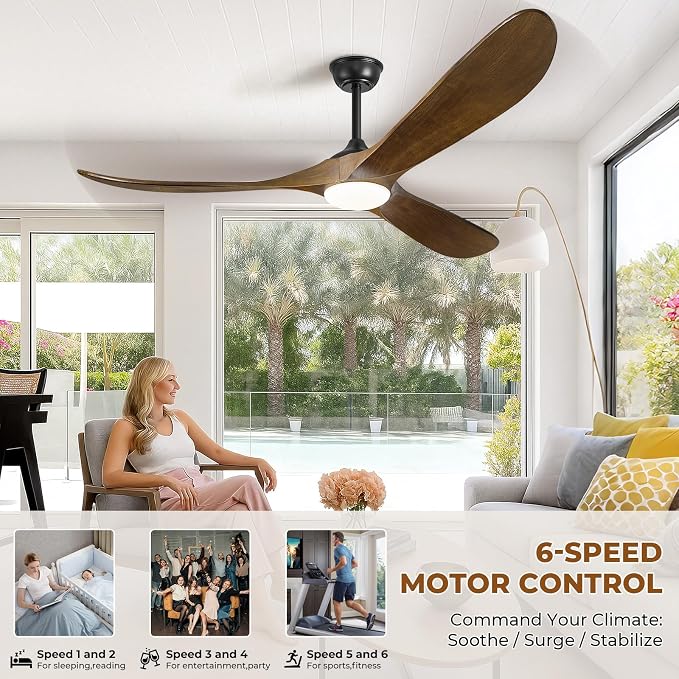 60" Ceiling Fans with Lights and Remote Control, Outdoor Ceiling Fan with Lights High CFM Dimmable Quiet 3 Blade Wood Walnut Ceiling Fan,Oil Rubbed Bronze