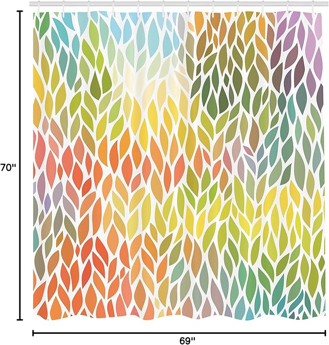 Ambesonne Autumn Shower Curtain, Leaves Pattern in Summer Autumn Time Seasonal Forest Colorful Geometrical Nature, Cloth Fabric Bathroom Decor Set with Hooks, 69" W x 70" L, Green Orange