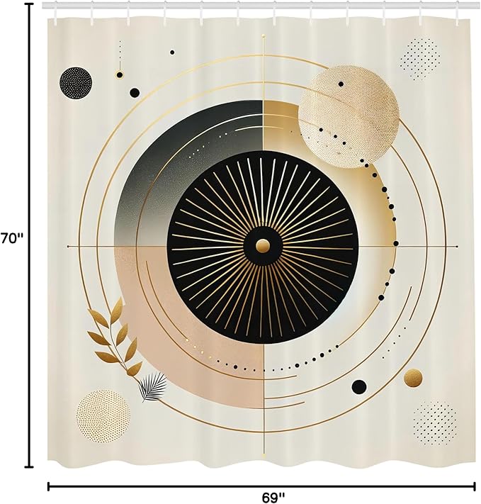 Ambesonne Modern Shower Curtain, Abstract Space Harmony Rounds and Circle Lines with Leafy Orbits Boho, Cloth Fabric Bathroom Decor Set with Hooks, 69" W x 70" L, Pale Mustard Dark Brown