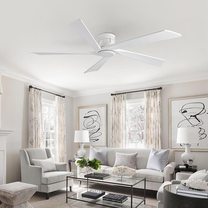 EKIZNSN 72 Inch Outdoor Ceiling Fan, White | No Light, White Blades, White Finish