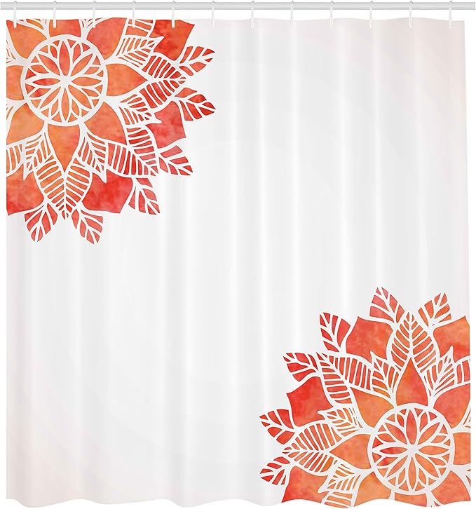 Ambesonne Floral Shower Curtain, Watercolors Lace Flower Petals in Soft Pastel Tones with Eastern Effect Design, Cloth Fabric Bathroom Decor Set with Hooks, 69" W x 75" L, Coral White