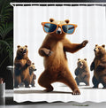 Ambesonne Funny Bear Shower Curtain, Dancing Grizzly with Huge Orange Glasses Cool Pose to Friends Illustration, Cloth Fabric Bathroom Decor Set with Hooks, 69" W x 84" L, Chocolate White