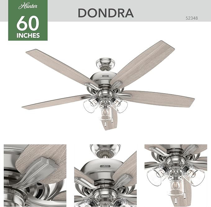 Hunter Dondra, Indoor, Ceiling Fan, Standard Mount, 60 inch, Brushed Nickel