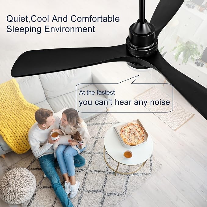 52 Inch Black Ceiling Fans with Lights and Remote,Dimmable,Quite Reversible DC Motor,Memory Function,Modern Solid Wood Indoor Outdoor Ceiling Fan with light for Patio Bedroom