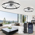 LEDIARY 24" Ceiling Fans with Lights and Remote, Black Low Profile Ceiling Fan with Light, 3000-6000K Dimmable Fandelier Ceiling Fans, Modern Flush Mount Fan Light for Bedroom-2 Pack