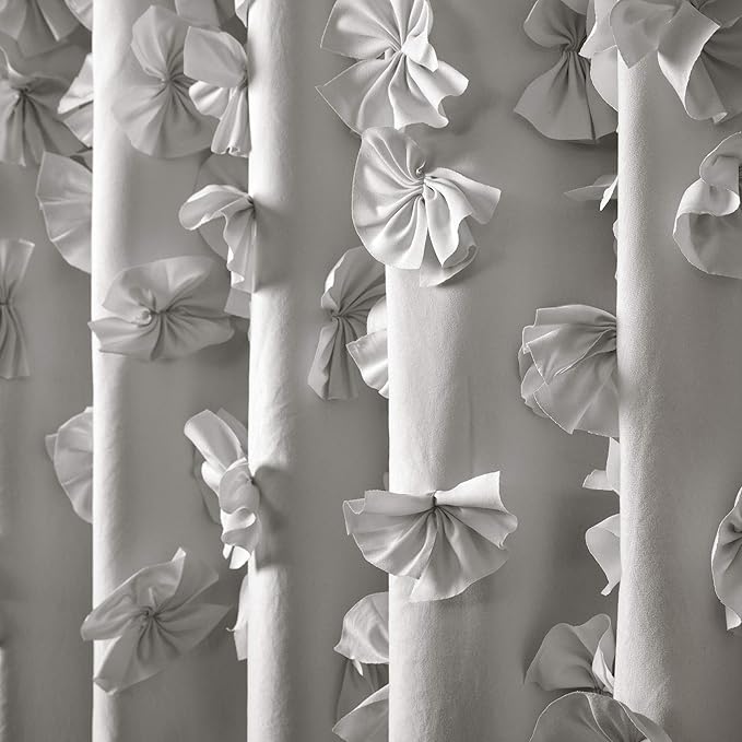 Lush Decor Riley Shower Curtain, 72" W x 72" L, Light Gray - Bathroom Curtain - Coquette Decor - Bow Shower Curtains - Cottage Core - Fabric Shower Curtains