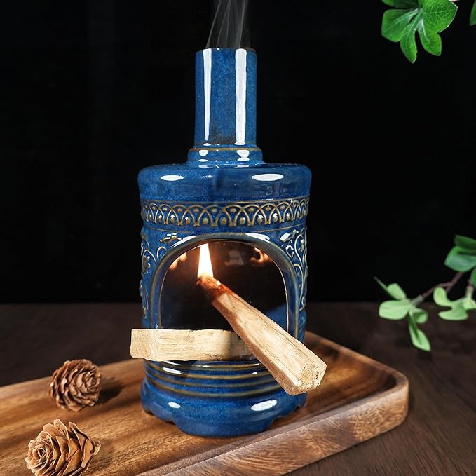 Mougigi Ceramic Bird & Flower Palo Santo Burner–Stylish Chiminea for Sage、Incense Cones and Candle, Perfect for Meditation, Yoga, Altar & Home Decor – Easy to Clean, Enhance Your Zen Experience