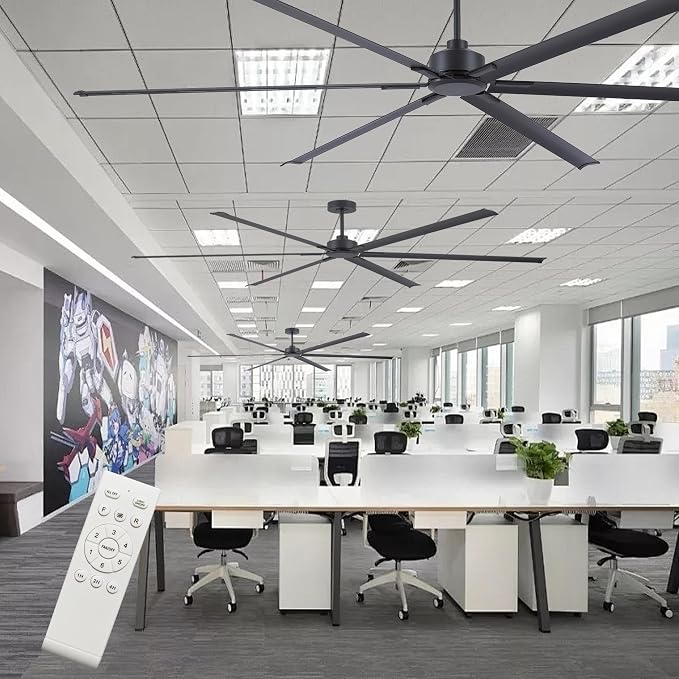 120 Inch Ceiling Fans No Light, Large Industrial Ceiling Fan with 6 Aluminium Blades, Quiet DC Motor, 6 Speeds, Modern Ceiling Fan without Light for Garage/shop/living room,Black
