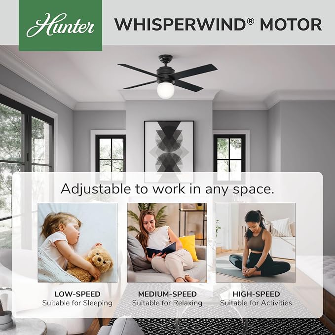 Hunter Hepburn, Indoor, Ceiling Fan, with LED Light, 52 inch, Matte Black