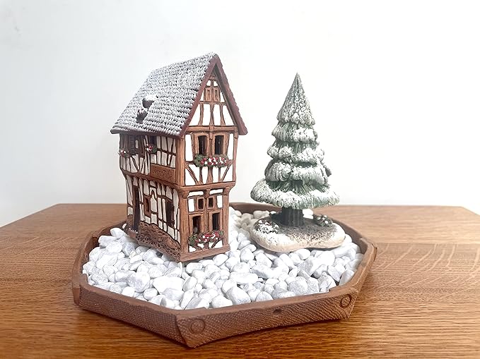 Ceramic Houses and Villages Collection - Handmade House Miniature of Historic Winery in Bernkastel-Kues, Germany - Candle, Cone Incense Holder R255, Winter Edition