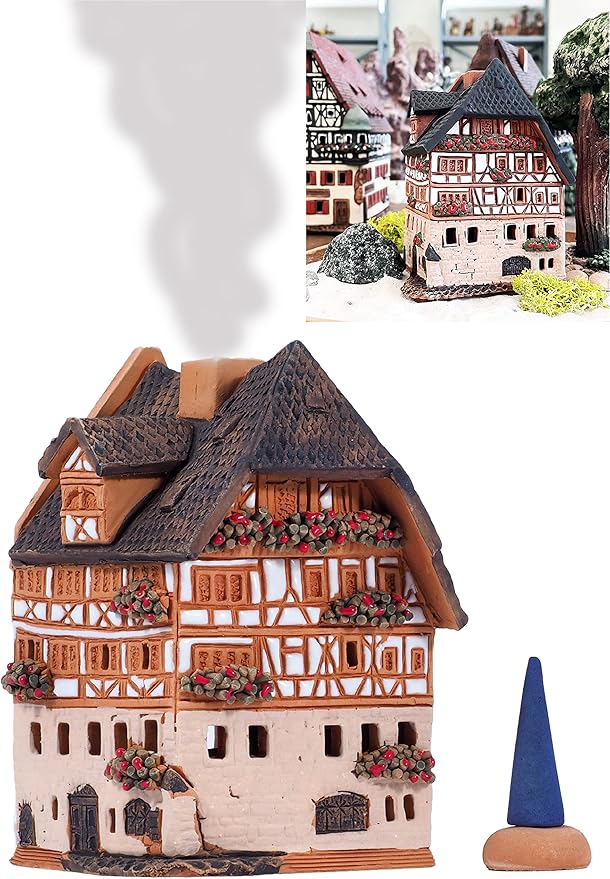 Ceramic Village Houses Collection - Handmade Miniature of Historic Dürer's House in Nuremberg, Germany - Candle, Cone Incense Holder R250