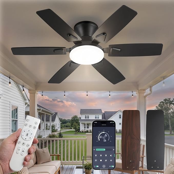 Fanbulous Ceiling Fans with Lights, 42 Inch 6-Blade, Smart APP & Remote Control, Dimmable 5CCT LED with Smart Memory, DC Motor Quiet for Bedroom Living Room, Damp Rated for Outdoor Covered Patio