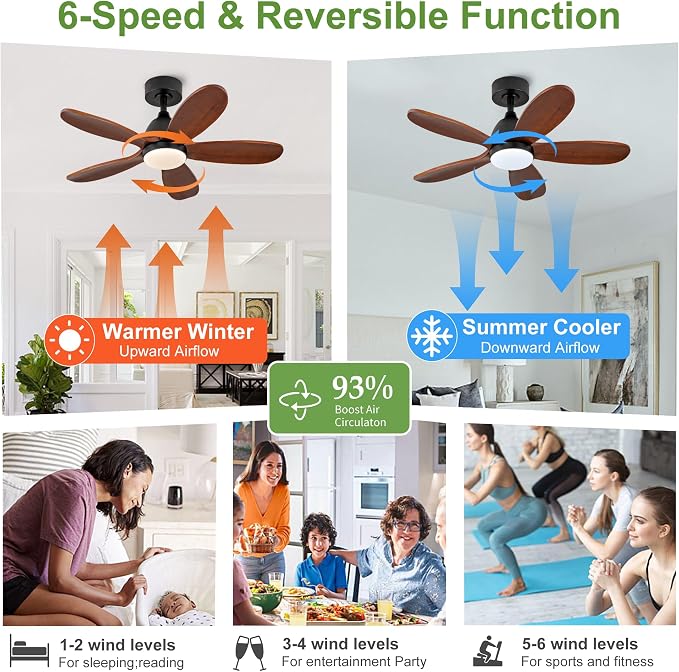 36 Inch Solid Wood Ceiling Fans With Lights, Remote Control, Dimmable, Reversible, Wood Blades, Power-Off Memory, Quiet DC Motor, Indoor/Oudoor Ceiling Fan with Light for Patio