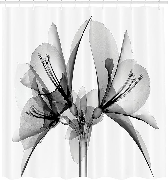 Ambesonne Flower Shower Curtain, Illustration of a Blooming Flower X-ray Vision of Nature Solarized Pattern, Cloth Fabric Bathroom Decor Set with Hooks, 69" W x 84" L, Taupe Grey